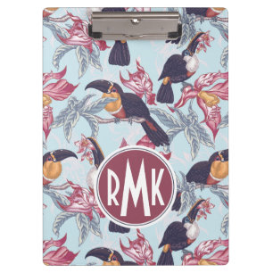 Toucans mit exotischem Monogramm der Blumen- Klemmbrett