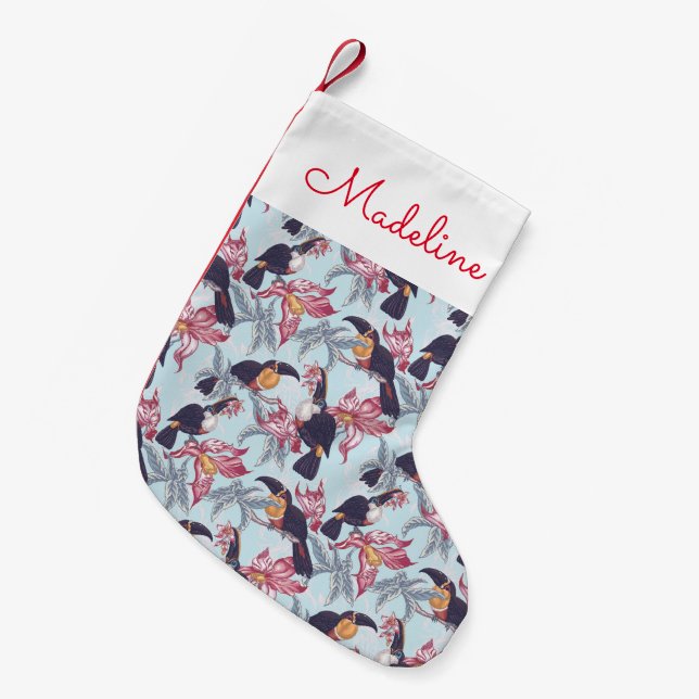 Toucans mit exotischen Blumen | addieren Ihren Kleiner Weihnachtsstrumpf (Vorderansicht (hängend))