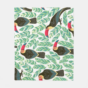 Toucans, tropische Blätter, dekorative Muster. Fleecedecke