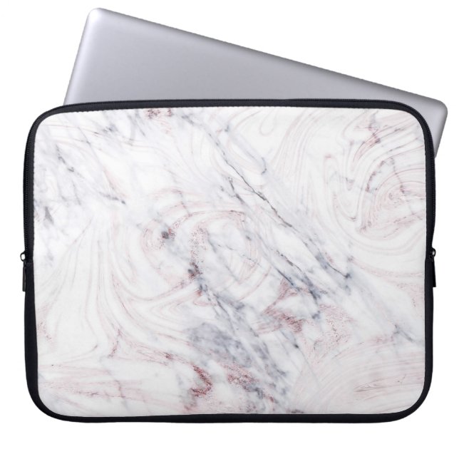 Touch der Rose Weiß & Grau Marmor Swirl Chic Trend Laptopschutzhülle (Vorderseite)