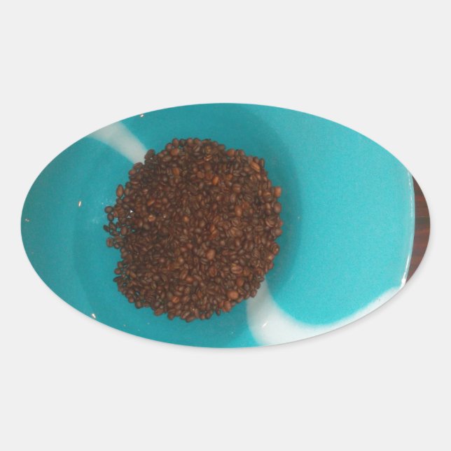 Touch des Meeres: Eine Cyan Bowl of Coffee Ovaler Aufkleber (Vorderseite)