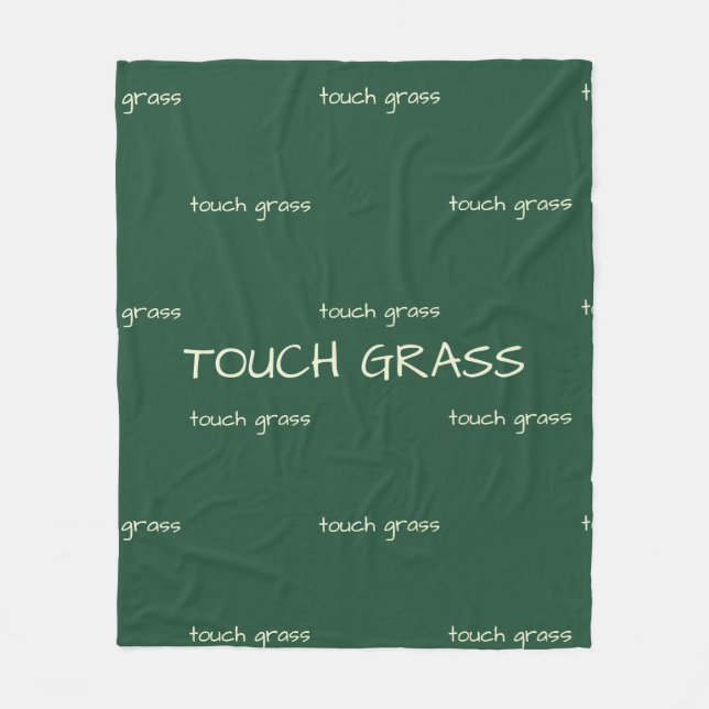 Touch Grass Minimalist Sage Green Fleece Blanket - (Vorderseite)