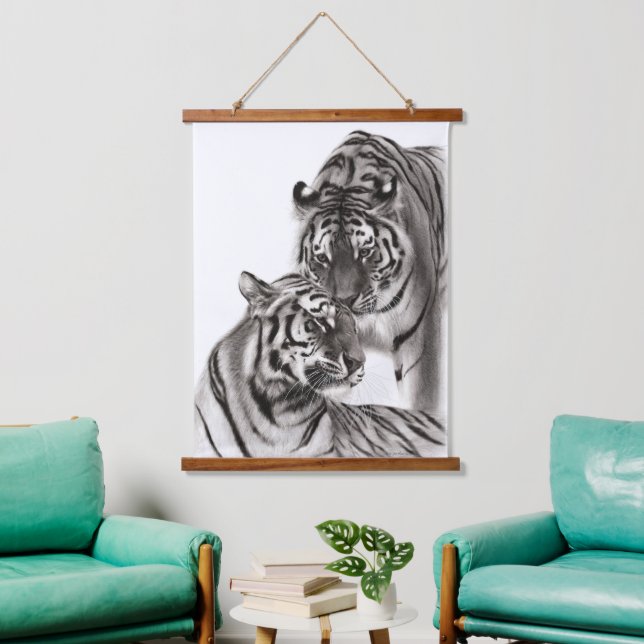 Touch - Handgemalte Tigerarmaturen Wandteppich Mit Holzrahmen (Wohnzimmer)