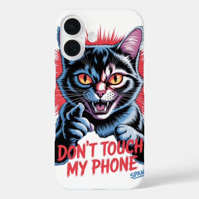 "Touch mein Telefon nicht" Wütende Katze iPhone 16 Hülle (Rückseite)