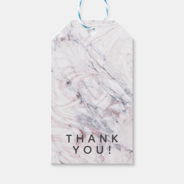 Touch Rose Weiß & Grau Marmor Swirl Chic Party Geschenkanhänger (Vorderseite)