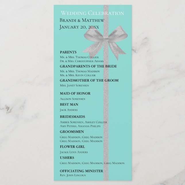 Touch Silver Wedding Suite Brautparty Zeremonie Programm (Vorderseite)