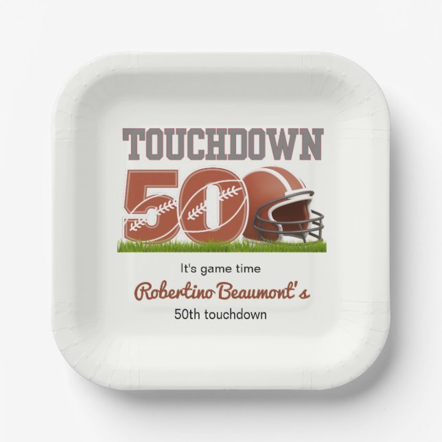 Touchdown 50 Funny Football 50. Geburtstag Pappteller (Vorderseite)