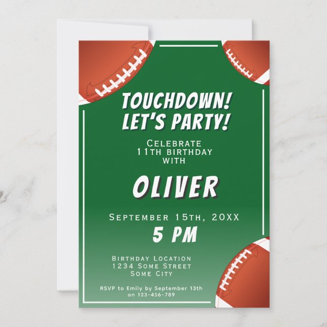 Touchdown American Football Ball Sports Geburtstag Einladung (Vorderseite)