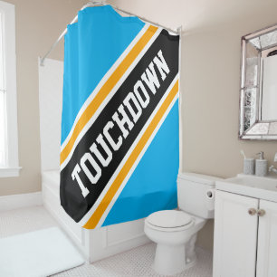 TOUCHDOWN Azure Blue Yellow Black Racing Streifen Duschvorhang