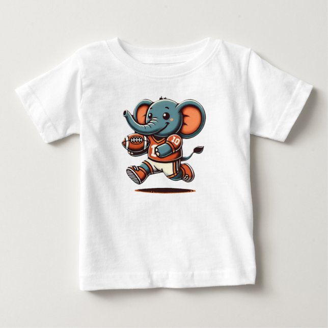 Touchdown Elephant: Cartoon Football Baby T-shirt (Vorderseite)