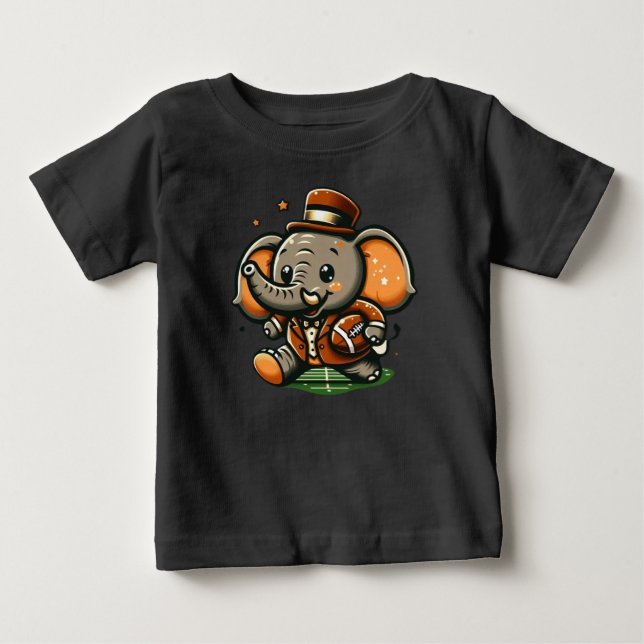 Touchdown Elephant: Cartoon Football Baby T-shirt (Vorderseite)