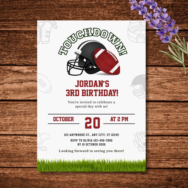 Touchdown Football Geburtstagsparty Einladung (Touchdown Football Birthday Party Invitation)