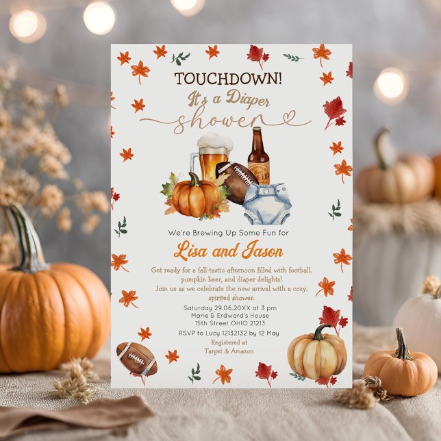 Touchdown Football Pumpkin Beer Fall Windeldusche Einladung (Von Creator hochgeladen)