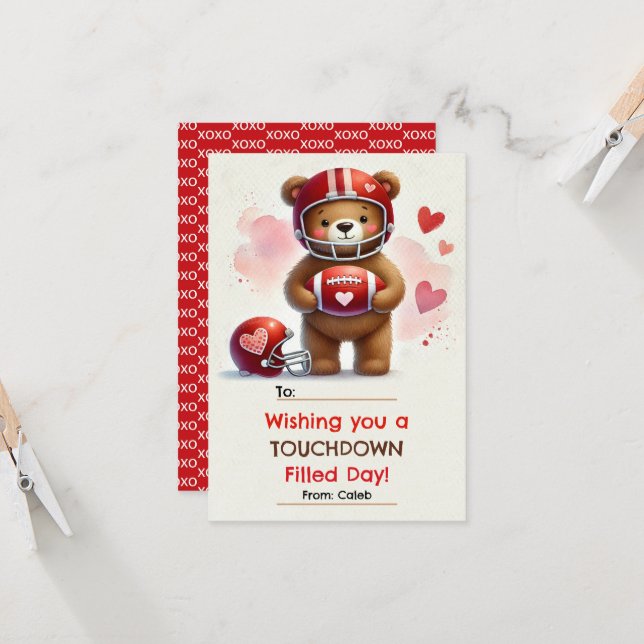 Touchdown Football Teddy Bear Carte Saint-Valentin (Devant/Arrière en situation)