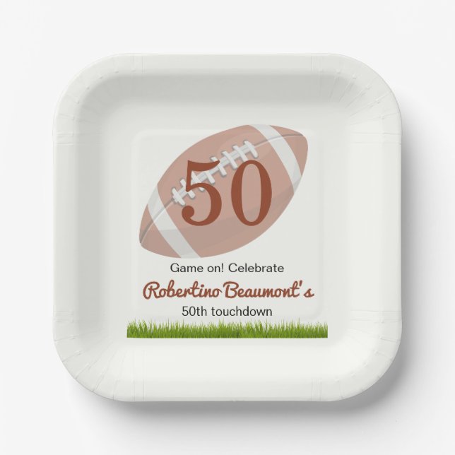 Touchdown Fünfzig Lustiger Fußball 50. Geburtstag Pappteller (Vorderseite)