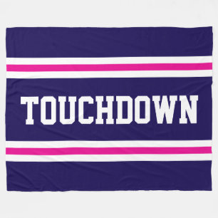 TOUCHDOWN Navy Blau Rosa Weiße Text Rennstreifen Fleecedecke