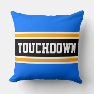 TOUCHDOWN Sporty Bright Blue Black Yellow Stripes Kissen