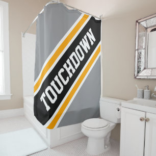 TOUCHDOWN Sporty Gray Yellow Black Racing Streifen Duschvorhang