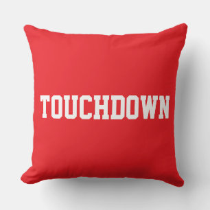 TOUCHDOWN Sporty Weiße Fußballtext Auf Hellrot Kissen