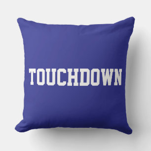 TOUCHDOWN Sporty White Football Text auf tiefem Bl Kissen