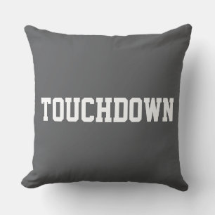 TOUCHDOWN Sporty White Fußballtext auf tiefem Grau Kissen