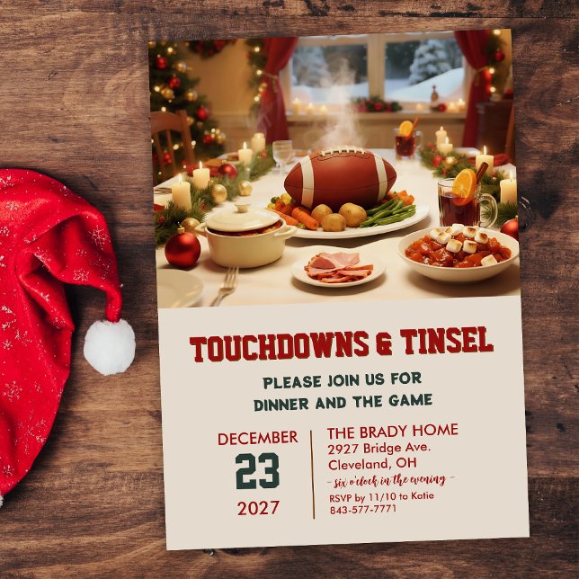 Touchdowns and Tinsel Dinner Invitation Einladung (Von Creator hochgeladen)