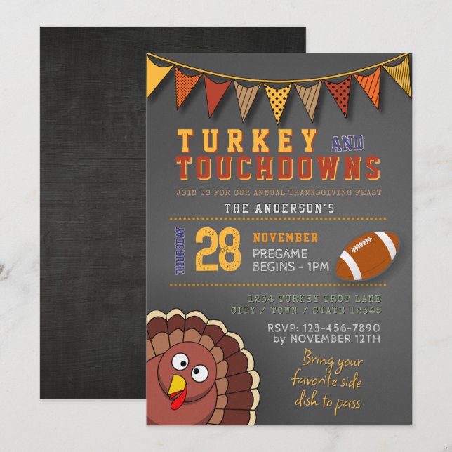 Touchdowns et Dinde Invitation de Jour de Match de (Devant / Derrière)