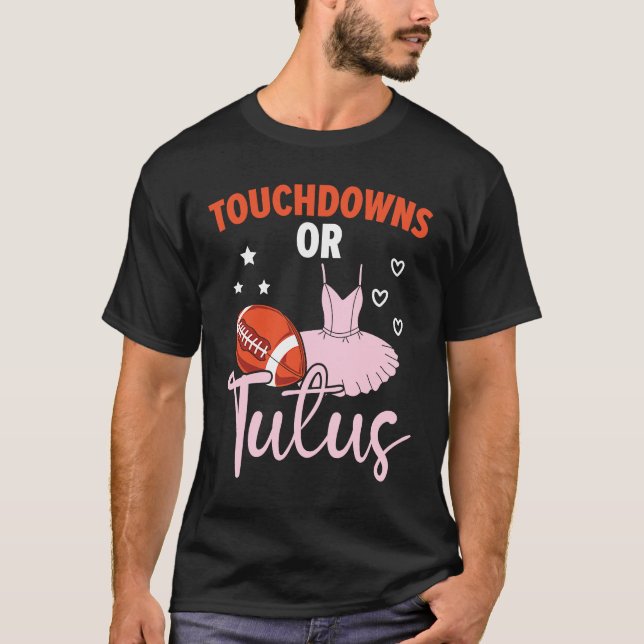 Touchdowns oder Tutus Baby-Ankündigung Geschlechts T-Shirt (Vorderseite)