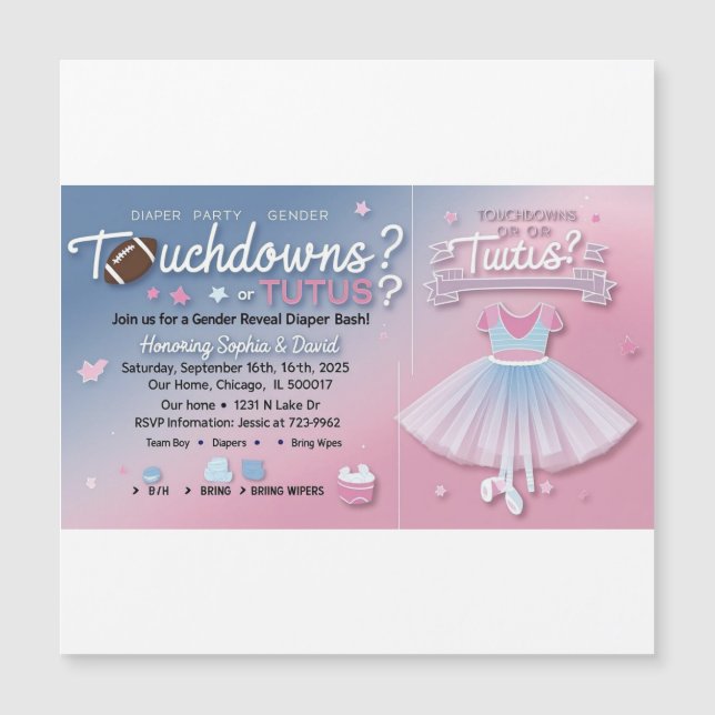 Touchdowns oder Tutus Gender Reveal Einladung | Di (Vorderseite)