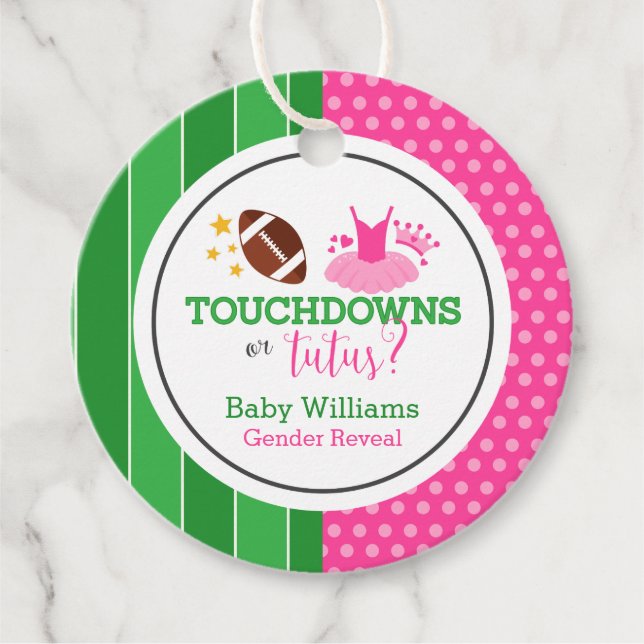 Touchdowns oder Tutus Gender Reveal Party Geschenkanhänger (Vorderseite)