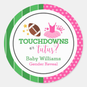 Touchdowns oder Tutus Gender Reveal Party Runder Aufkleber