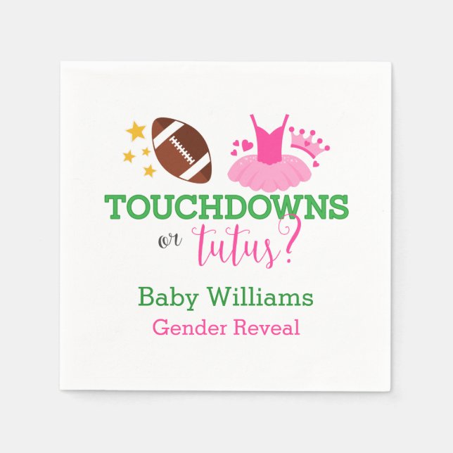 Touchdowns oder Tutus Gender Reveal Party Serviette (Vorderseite)