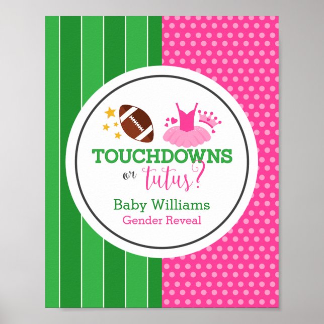 Touchdowns oder Tutus Gender Reveal Poster (Vorne)