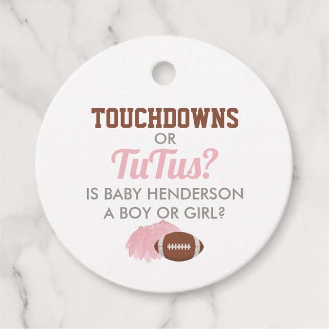 Touchdowns oder Tutus Gender Reveal Vielen Dank Geschenkanhänger (Vorderseite)