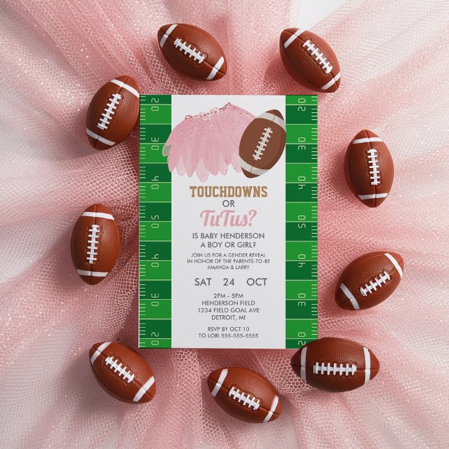 Touchdowns oder Tutus Geschlecht Enthüllung Einlad Einladung (Touchdowns or Tutus Gender Reveal Invitation)