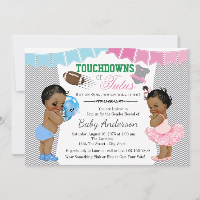 Touchdowns oder Tutus Geschlecht Enthüllungs Einla Einladung (Vorderseite)