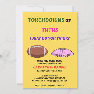 Touchdowns oder Tutus Geschlechtsenthüllungsfeier Einladung