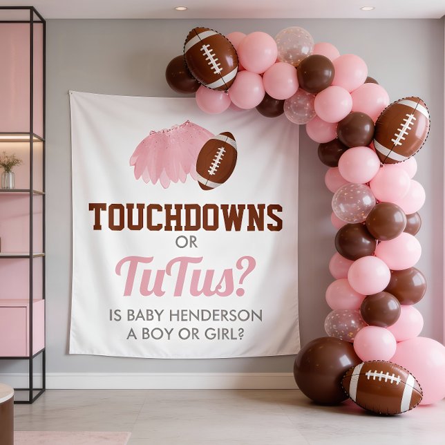 Touchdowns oder Tutus Geschlechtsenthüllungshinter Wandteppich (Touchdowns or Tutus Baby Gender Reveal Backdrop)