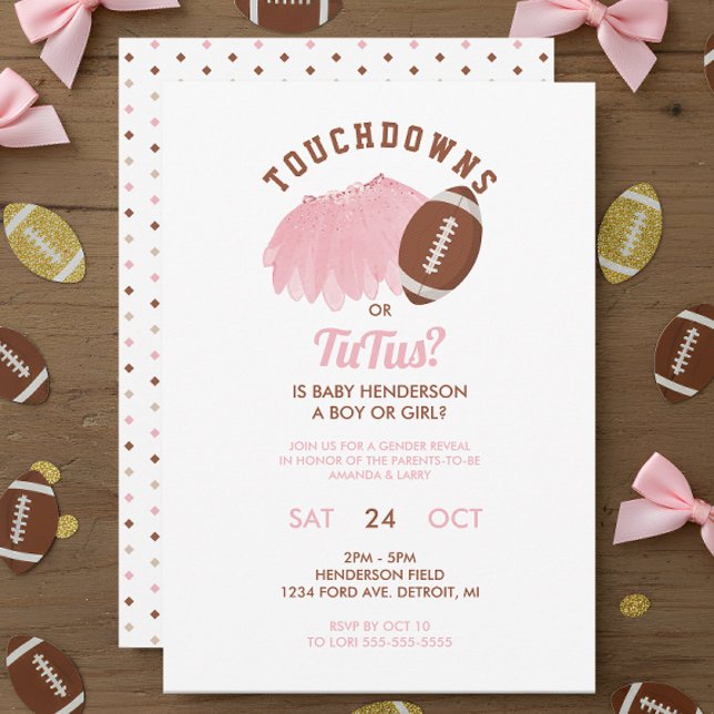 Touchdowns or Tutus Football Gender Reveal Einladung (Touchdowns or Tutus Gender Reveal Invitation)