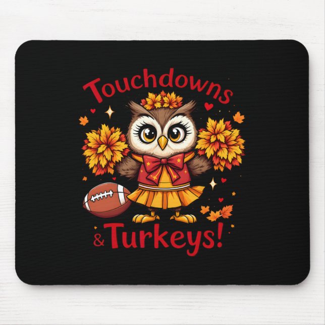 Touchdowns und Truthähne Herbst-Eulen-Fußball  Mousepad (Vorne)