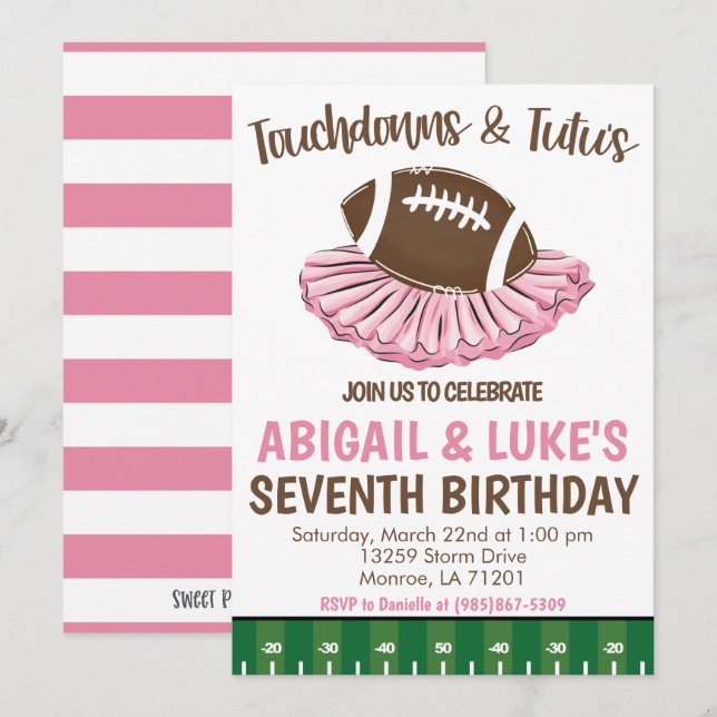 Touchdown's und Tutu's Geburtstag Einladung (Vorne/Hinten)