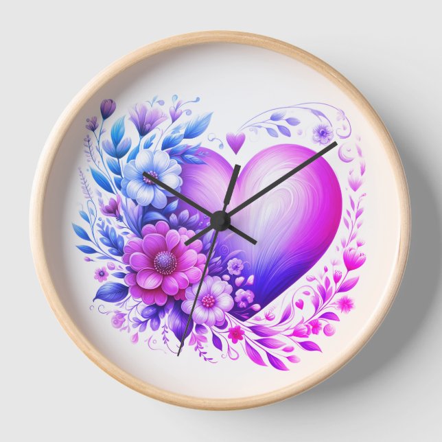 "Touche de coeur de l'élégance florale" Horloge mu (Recto)