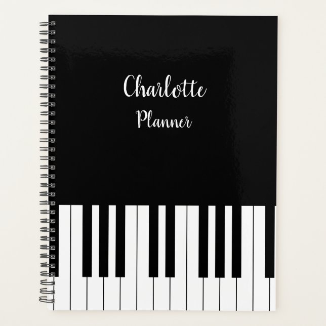 Touches de piano noir et blanc avec nom personnali (Devant)