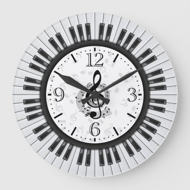 Touches de piano Notes musicales Horloge murale (Recto)