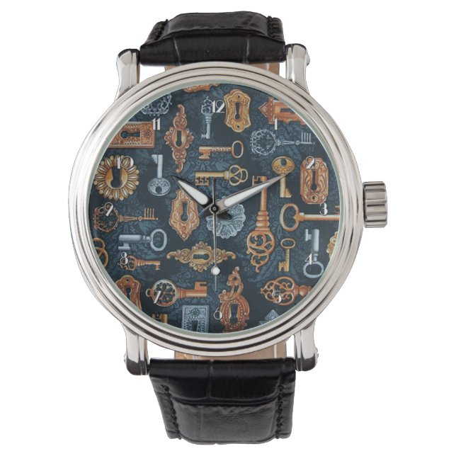 Touches Steampunk et trous de clé Motif Montre poi (devant)
