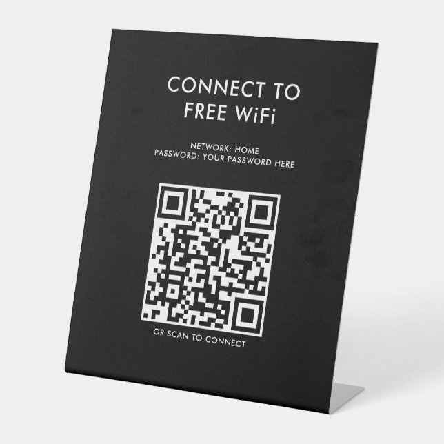 Touchless Menu QR Code WiFi Schwarz verbinden Sockelschild (Vorderseite)