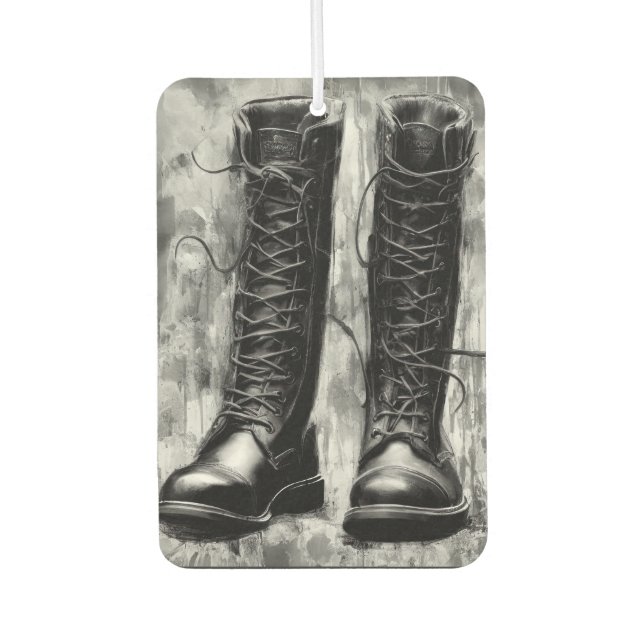 Tough Biker Black Lace Up Boots Drawing Autolufterfrischer (Vorderseite)