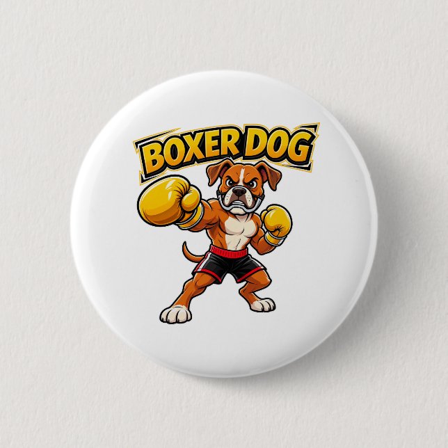 Tough Boxer Hund Boxen Sport Original Kunst Abzeic Button (Vorderseite)