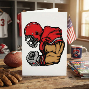 Tough Football Warrior Mascot Red Helmet Muskel Karte