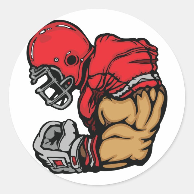 Tough Football Warrior Mascot Red Helmet Muskel Runder Aufkleber (Vorderseite)